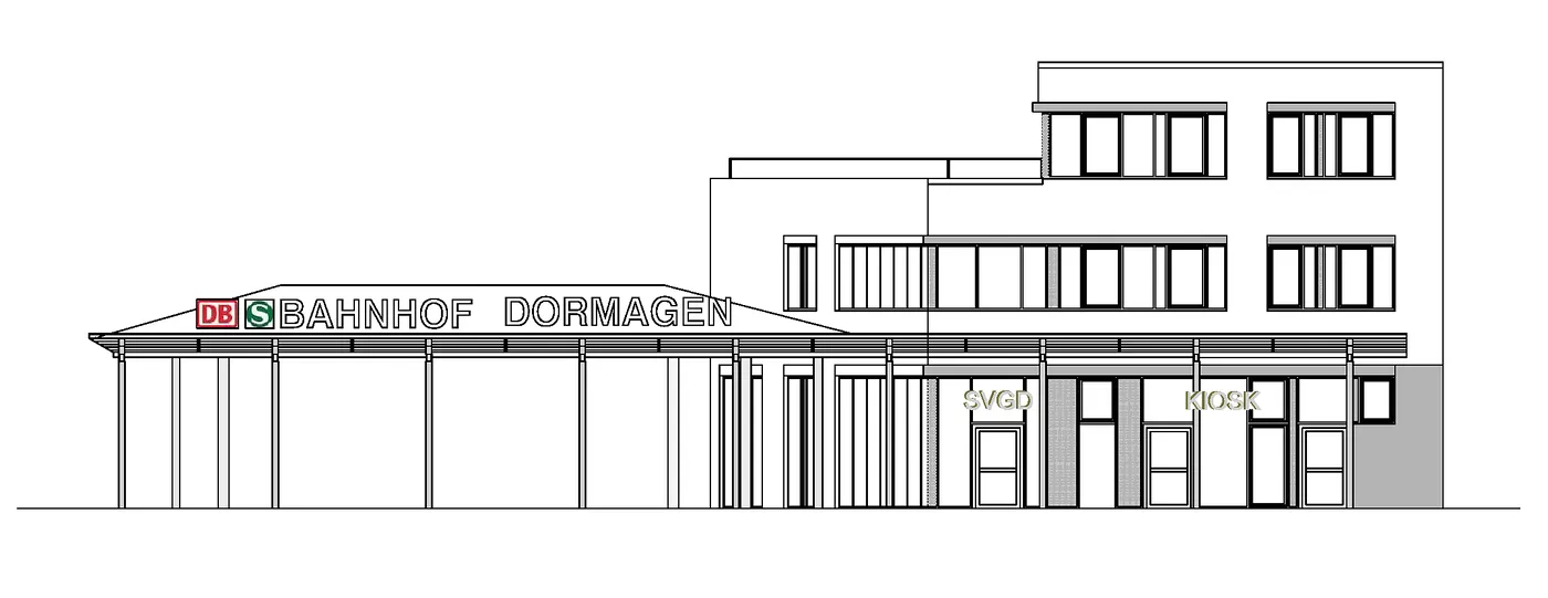 Bürohaus mt Arkade und Radstaton Dormagen – Projekt des Architekturbüros Dipl.-Ing. Thomas Näther, 2013